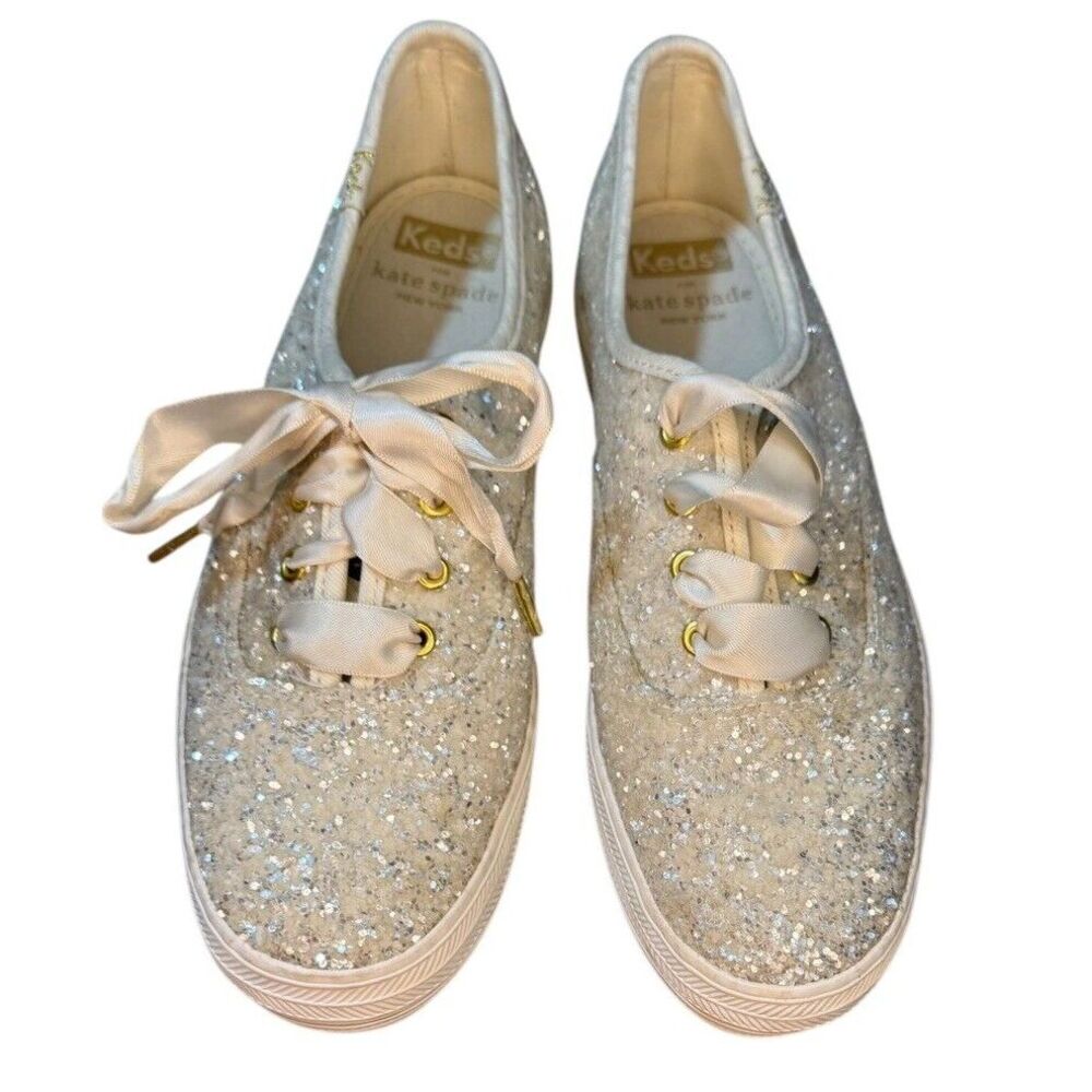 Kate Spade Keds glitter Sneakers Glitter White Fancy Wedding US Size 5 Lace-up